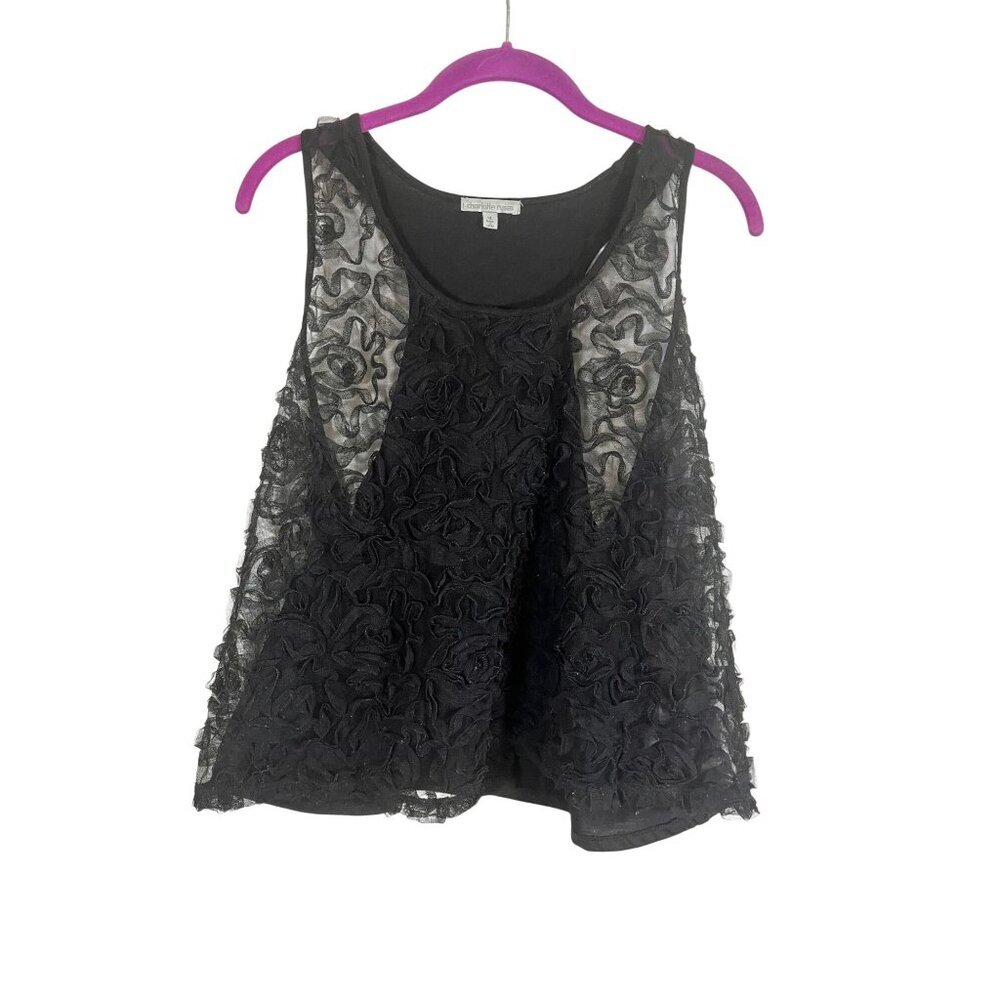 Retro Floral Sheer Top Black XL Neutral Minimalist Y2K Textured Layering Chic